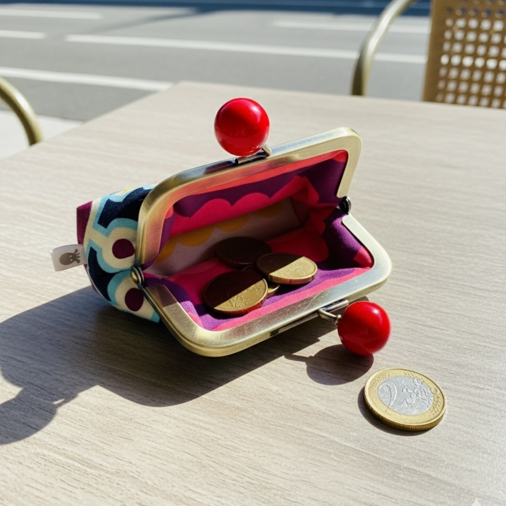 Handmade Gamaguchi Style Coin Purse - Atomic Floral Pop Art Print - Picture 2 of 9